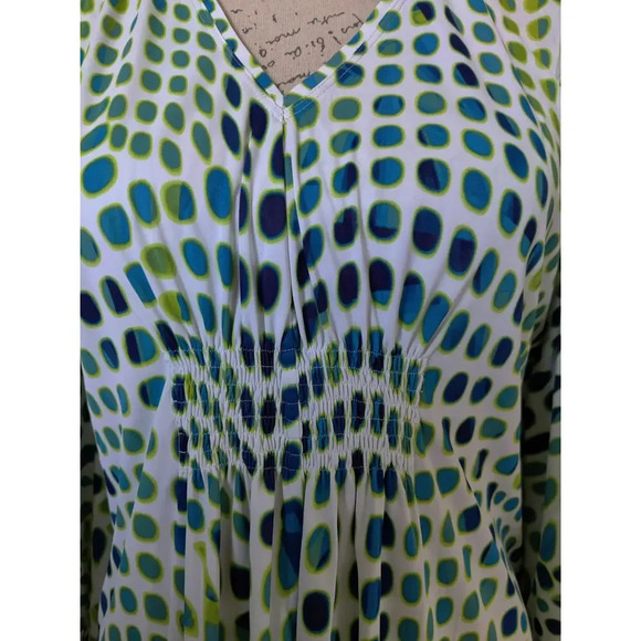 Natori Polka Dot Multicolor Mini Dress Kaftan Kimono Style V-Neck Size XS - Picture 7 of 8